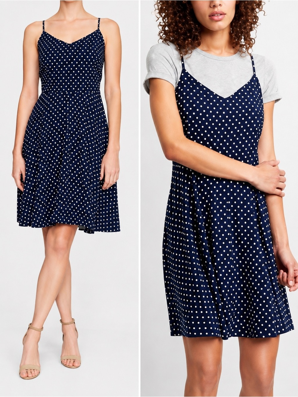 GAP Navy White Polka Dot Fit & Flare Cami Mini Dress XL Rayon